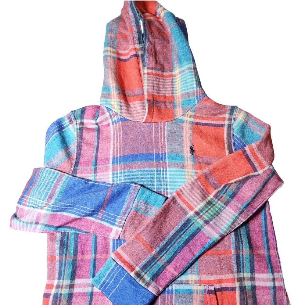 Polo Ralph Lauren Multi-Plaid Pullover Hoodie Youth XL 16 Bright Colors Girl New